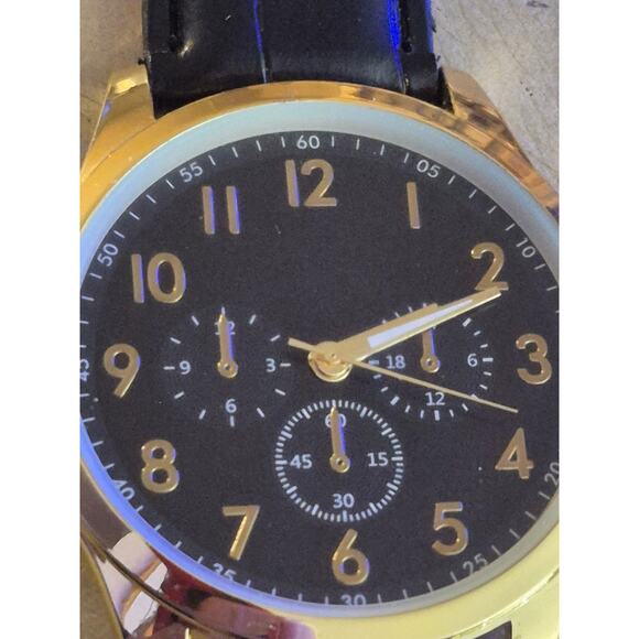 Accutime Mens Watch Large black dial tachymeter style New Battery Thin Stylish - Picture 7 of 11